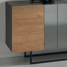 Dressoir van melamine met 3 eikenhouten deuren en spiegel. Gemaakt in Italië - Romina Viadurini