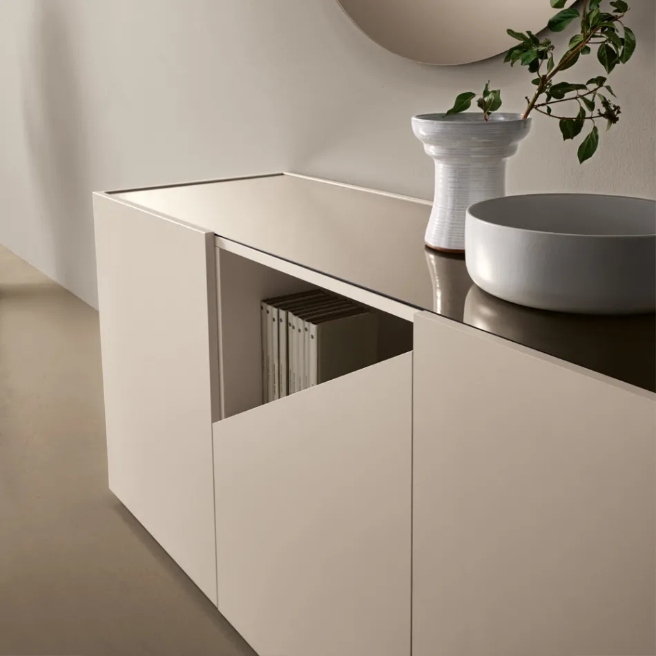 Vrijstaande dressoir van melamine met diagonale snede, gemaakt in Italië - Seta Viadurini