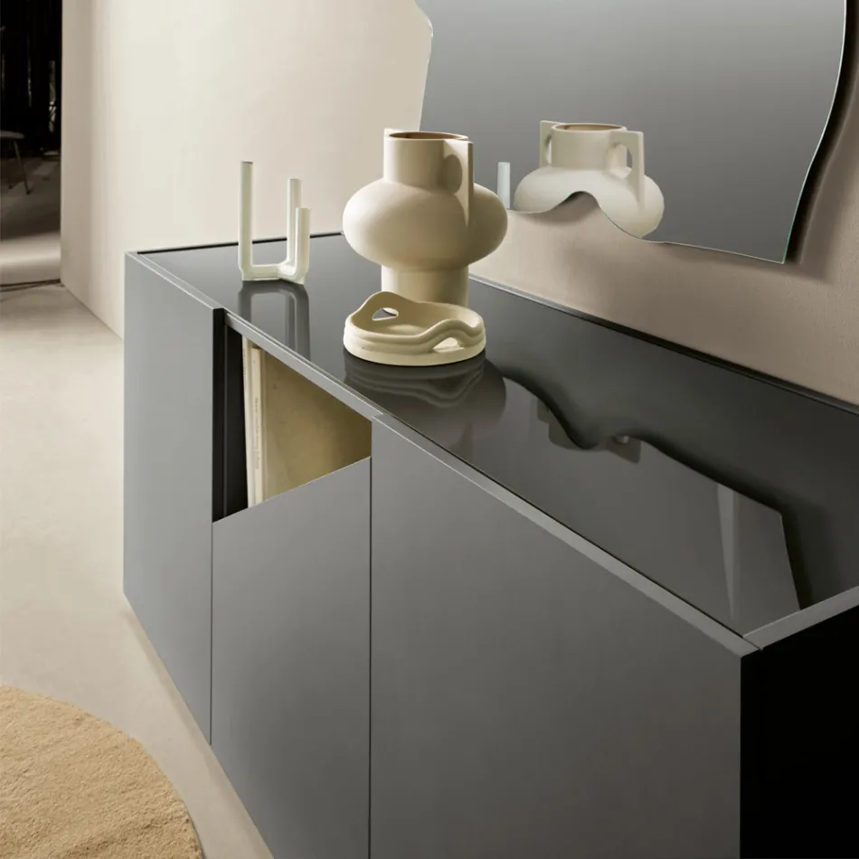 Vrijstaande dressoir van melamine met diagonale snede, gemaakt in Italië - Seta Viadurini