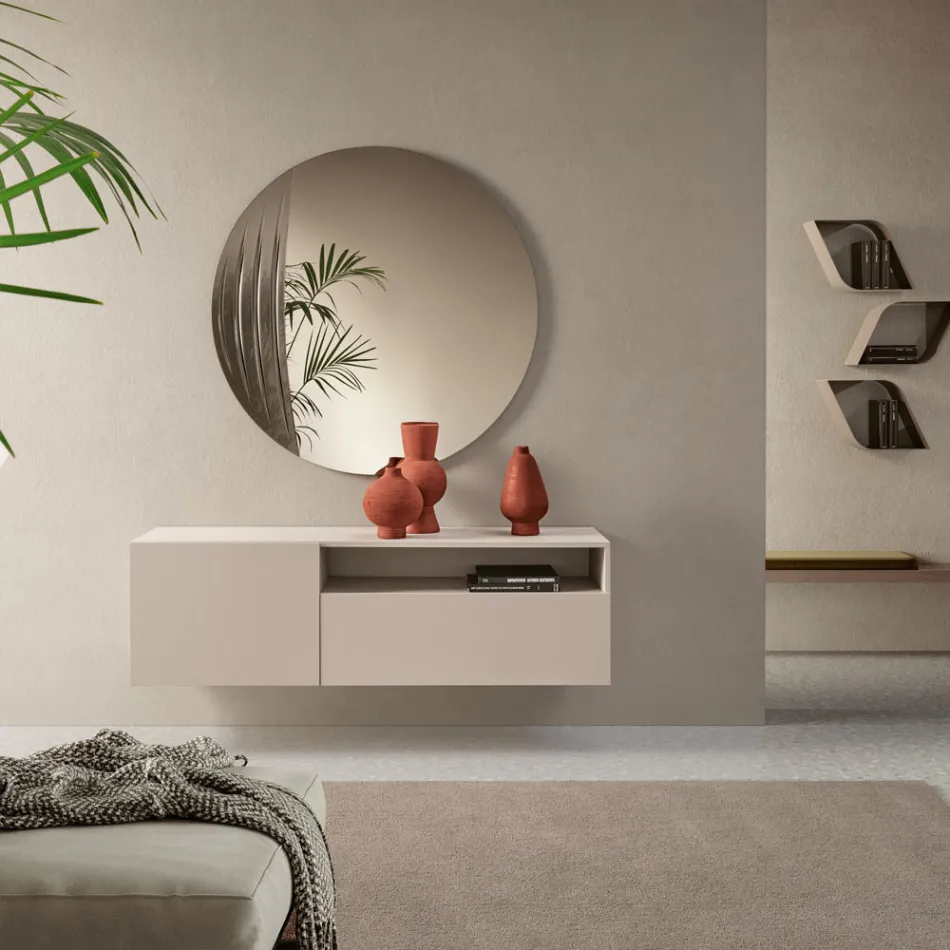 Miral hangend dressoir van melamine in twee kleuren, gemaakt in Italië. Viadurini
