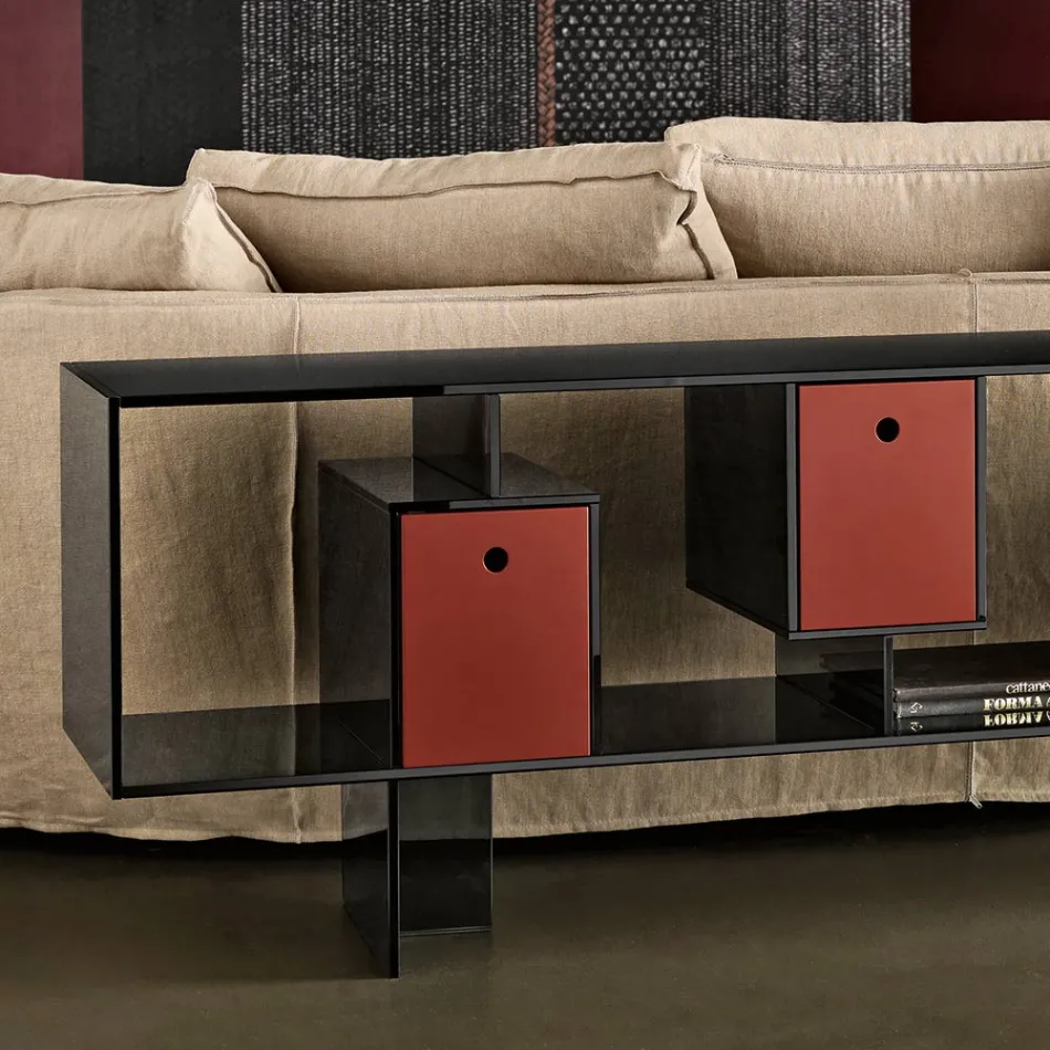 Glazen dressoir met drie lades, elegant ontwerp, gemaakt in Italië - Senera Viadurini
