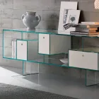 Glazen dressoir met drie lades, elegant ontwerp, gemaakt in Italië - Senera Viadurini