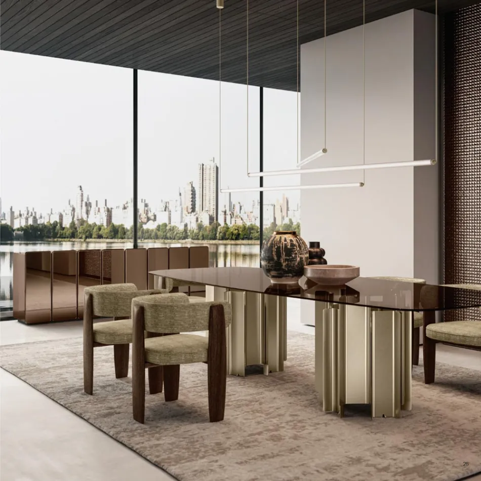 Modern houten dressoir met spiegel en elegant design, gemaakt in Italië - Ester Viadurini