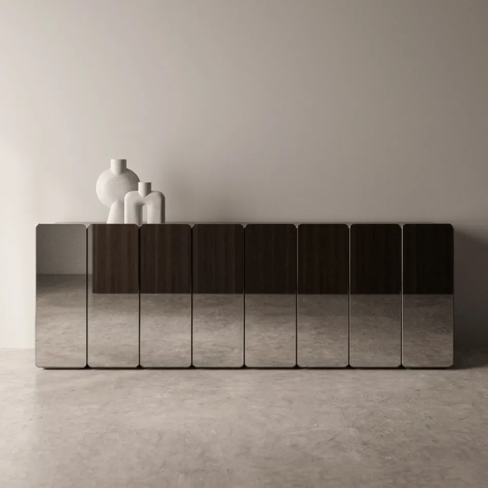 Modern houten dressoir met spiegel en elegant design, gemaakt in Italië - Ester Viadurini