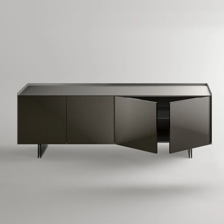 Modern dressoir met draaideuren van gelakt glas, gemaakt in Italië - Lutea Viadurini