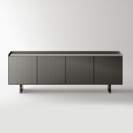 Modern dressoir met draaideuren van gelakt glas, gemaakt in Italië - Lutea Viadurini