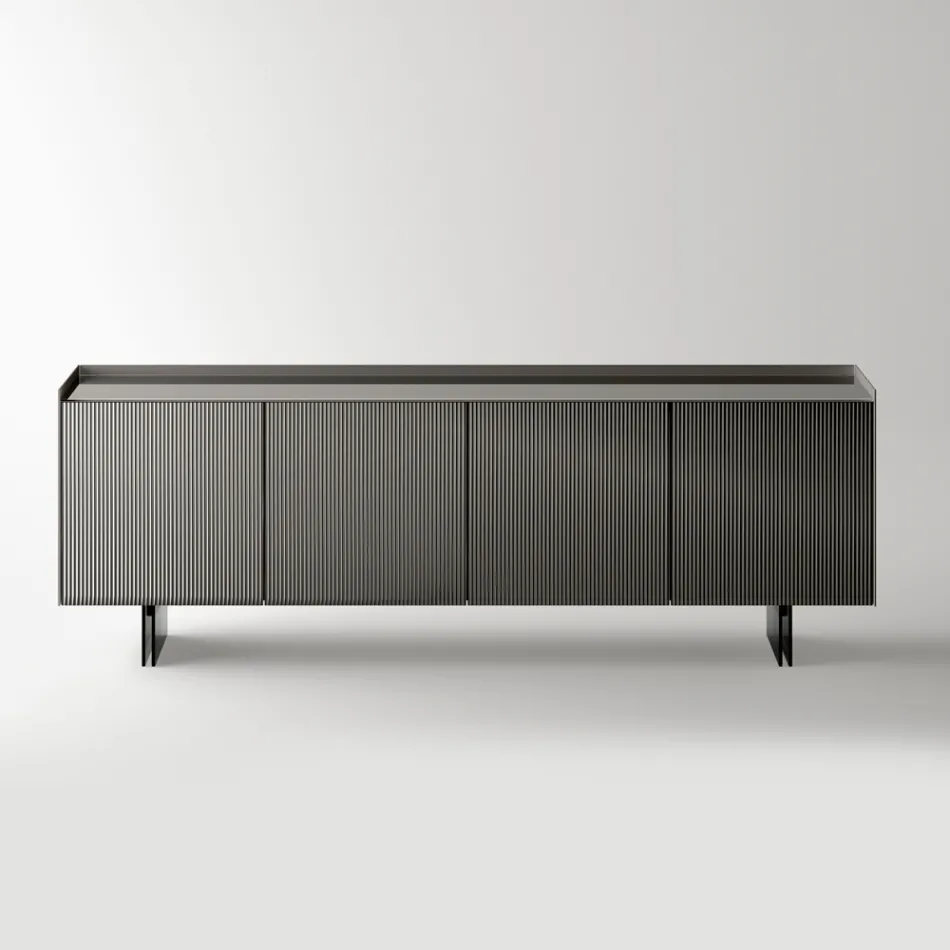 Modern dressoir met draaideuren van gelakt glas, gemaakt in Italië - Lutea Viadurini