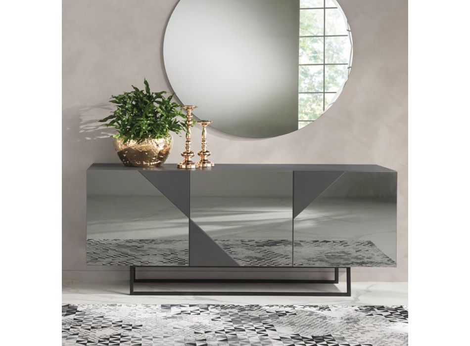 Modern dressoir met Mdf-deuren bedekt met spiegel Made in Italy - Morgana Viadurini