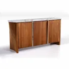 Modern houten dressoir met blad en deur in marmergrijs Made in Italy - Wonka Viadurini