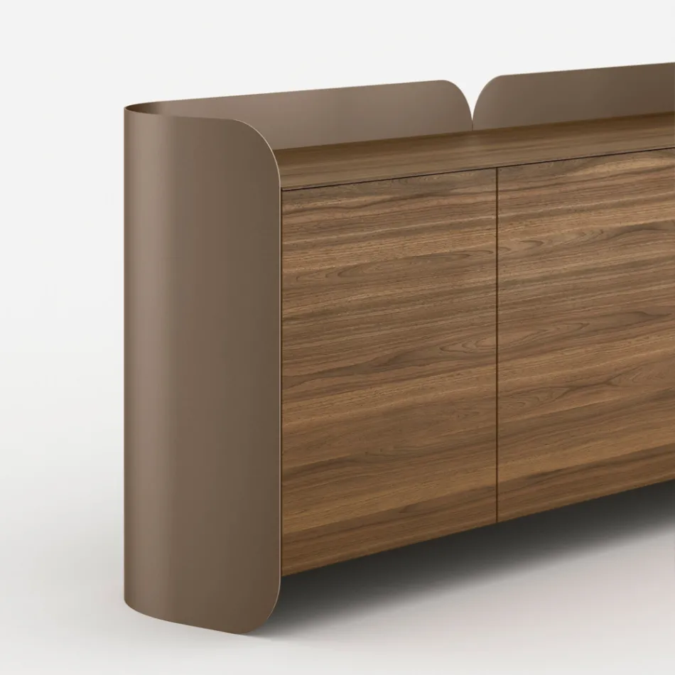 Modern dressoir van hout en gebogen metaal, gemaakt in Italië - Rugiada Viadurini
