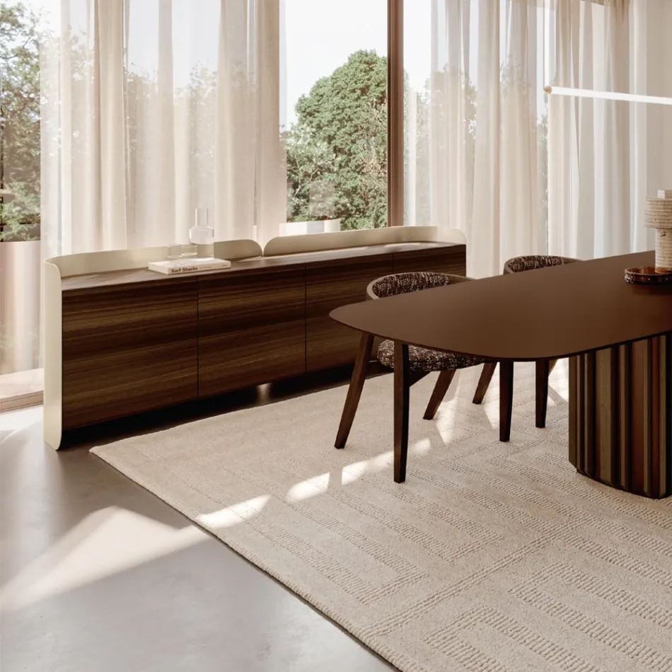 Modern dressoir van hout en gebogen metaal, gemaakt in Italië - Rugiada Viadurini