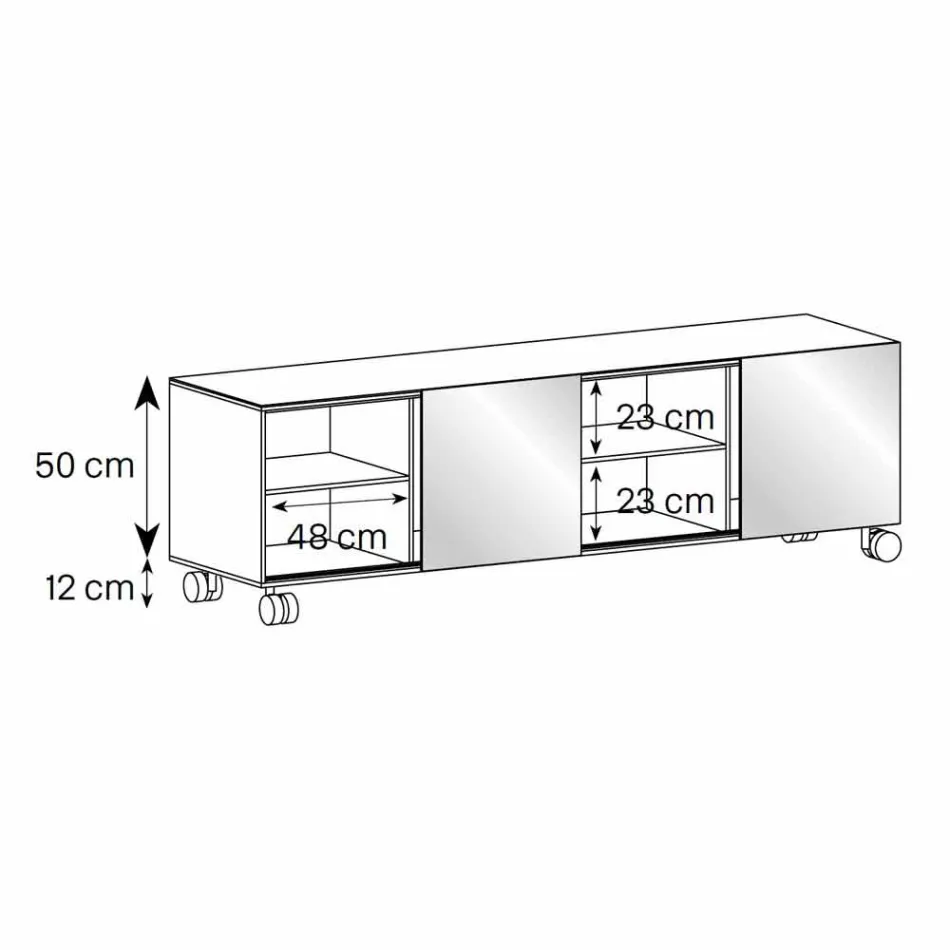 Modern dressoir op wielen van gerookt glas en keramische top gemaakt in Italië - Sciocca Viadurini