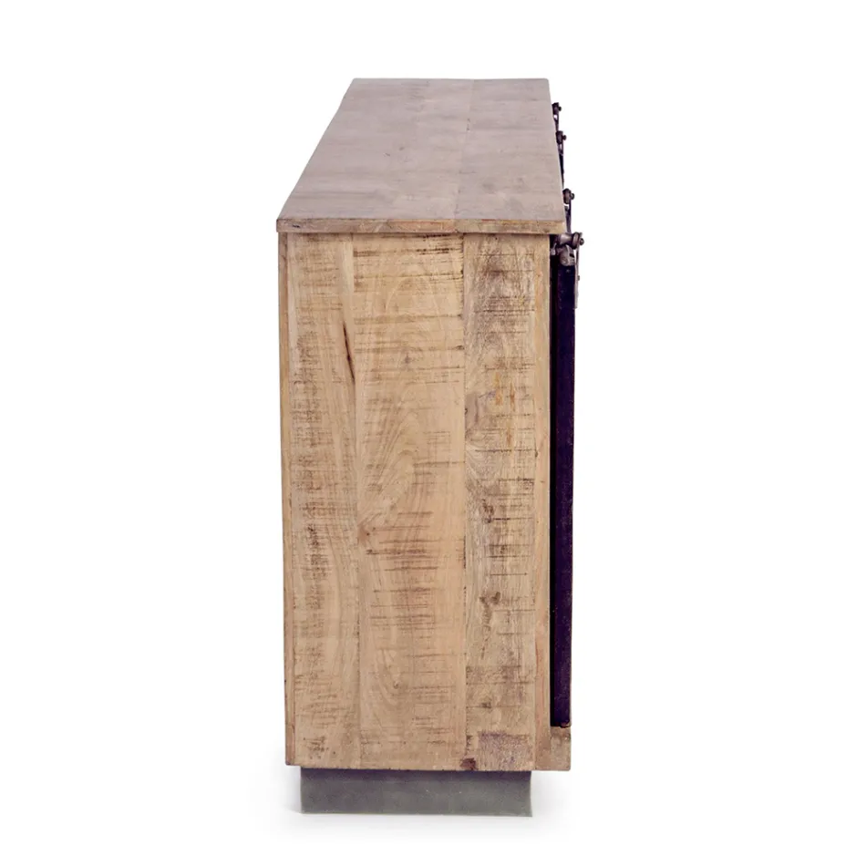 Woonkamer dressoir in mangohout en staal met 2 deuren en 3 laden - Sinfony Viadurini