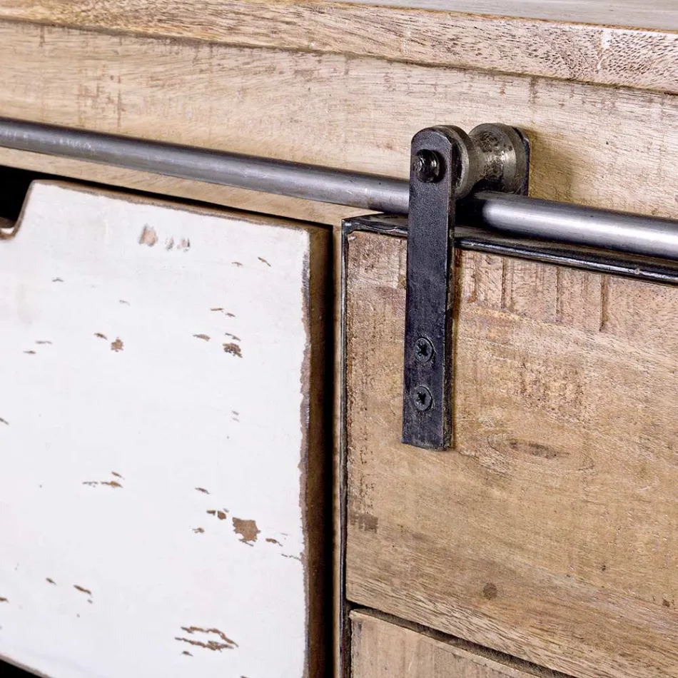 Woonkamer dressoir in mangohout en staal met 2 deuren en 3 laden - Sinfony Viadurini