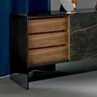 Woonkamer Sideboard 2 keramische deuren en structuur van gerookt glas Made in Italy - Sciocca Viadurini