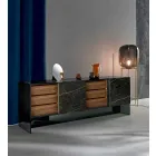 Woonkamer Sideboard 2 keramische deuren en structuur van gerookt glas Made in Italy - Sciocca Viadurini