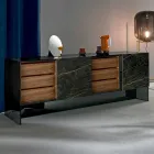 Woonkamer Sideboard 2 keramische deuren en structuur van gerookt glas Made in Italy - Sciocca Viadurini