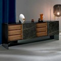 Woonkamer dressoir met 2 deuren in keramiek en rookglas structuur Made in Italy - Scocca