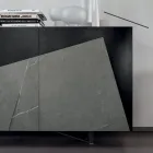 Woonkamer dressoir in gelakt mdf 3 deuren met keramische inzetstukken - Imperio Viadurini