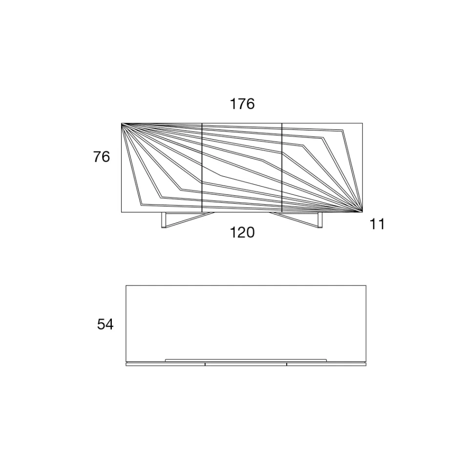 Woonkamer dressoir in gelakt Mdf 3 deuren met zeefdruk inlays - Saronno Viadurini