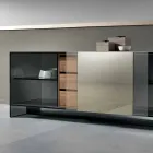 Woonkamer dressoir van gerookt glas met bronzen spiegeldeur Made in Italy - Silly Viadurini