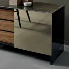 Woonkamer dressoir van gerookt glas met bronzen spiegeldeur Made in Italy - Silly Viadurini