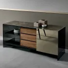 Woonkamer dressoir van gerookt glas met bronzen spiegeldeur Made in Italy - Silly Viadurini