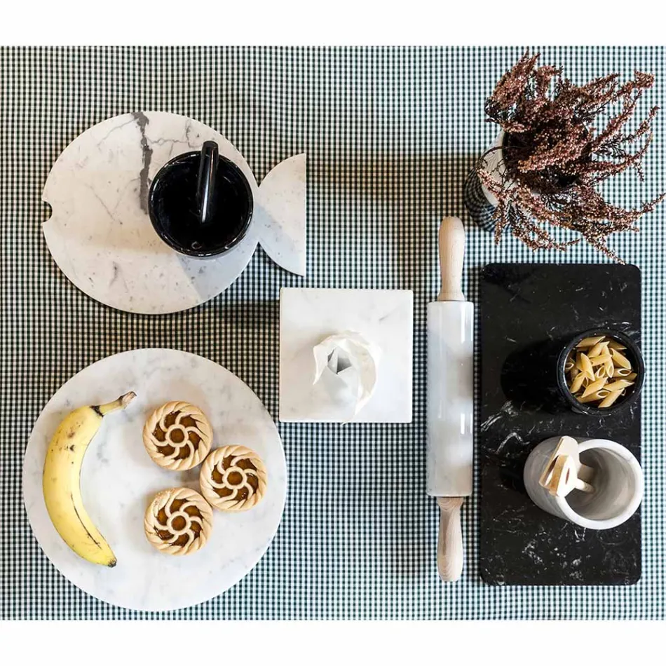 Marmeren deegroller met houten handvatten Made in Italy - Senni Viadurini