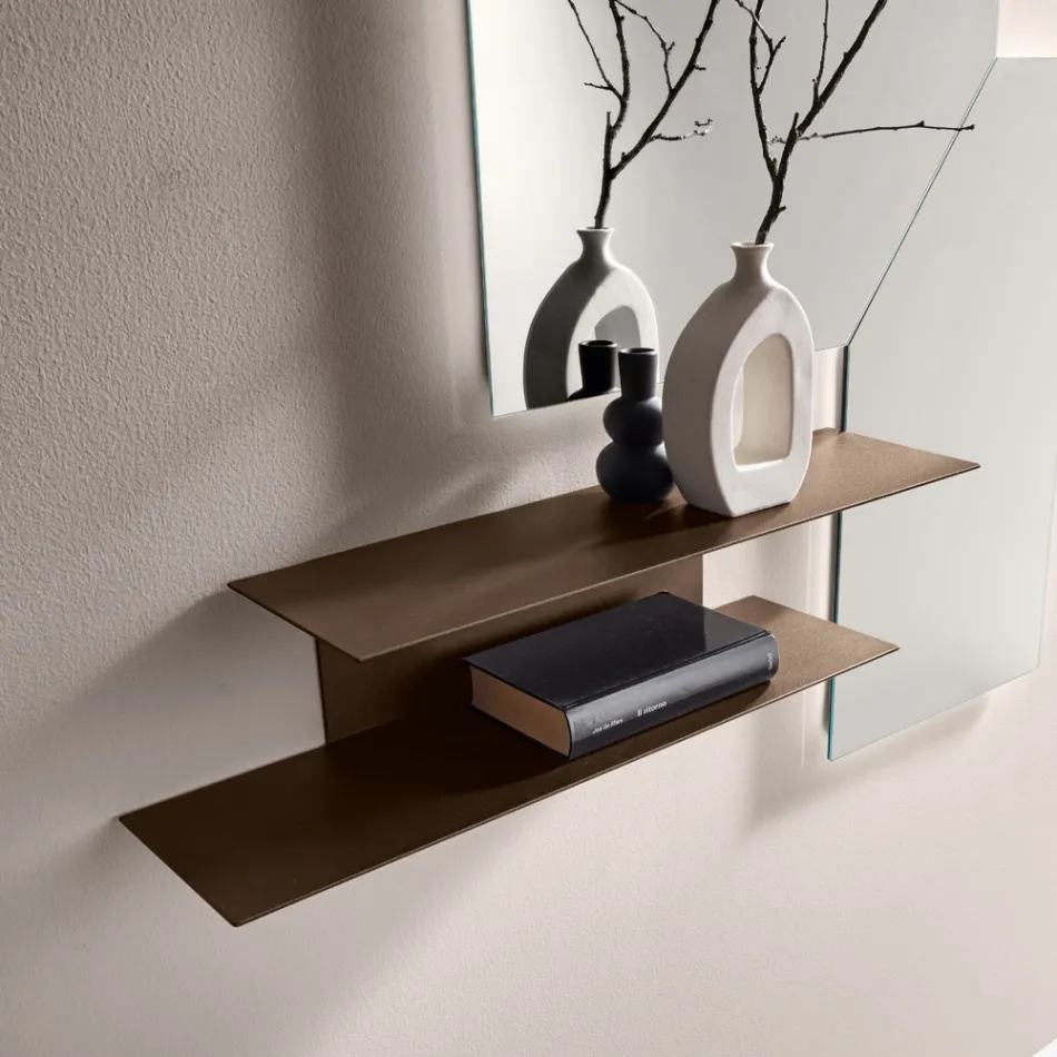 Landelijke wandplank met twee metalen planken in drie kleuren. Viadurini