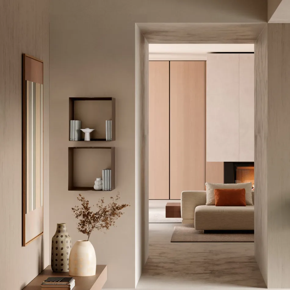 Metalen plank in twee maten en drie kleuren met gebogen details - Thalia Viadurini