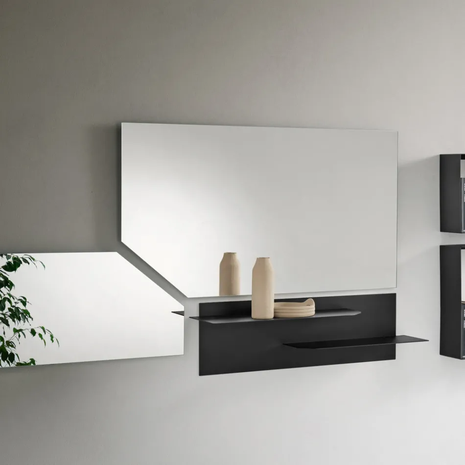 Modern design metalen plank met twee horizontale planken - Miro Viadurini
