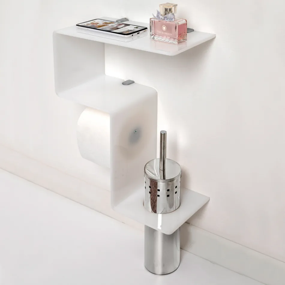 Badkamerplank met rolhouder en toiletborstelhouder Made in Italy - Scrooge Viadurini