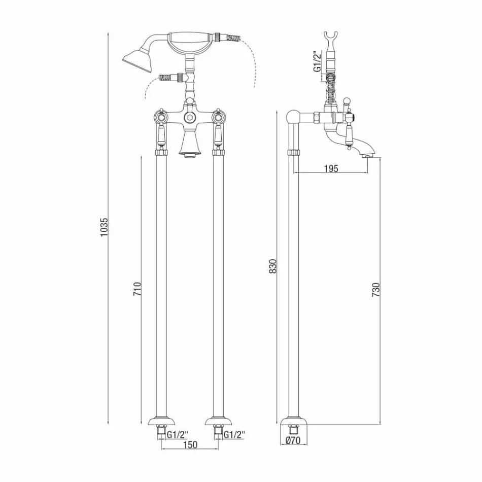 Kolommengkraan voor bad met douche in messing Made in Italy - Shelly Viadurini