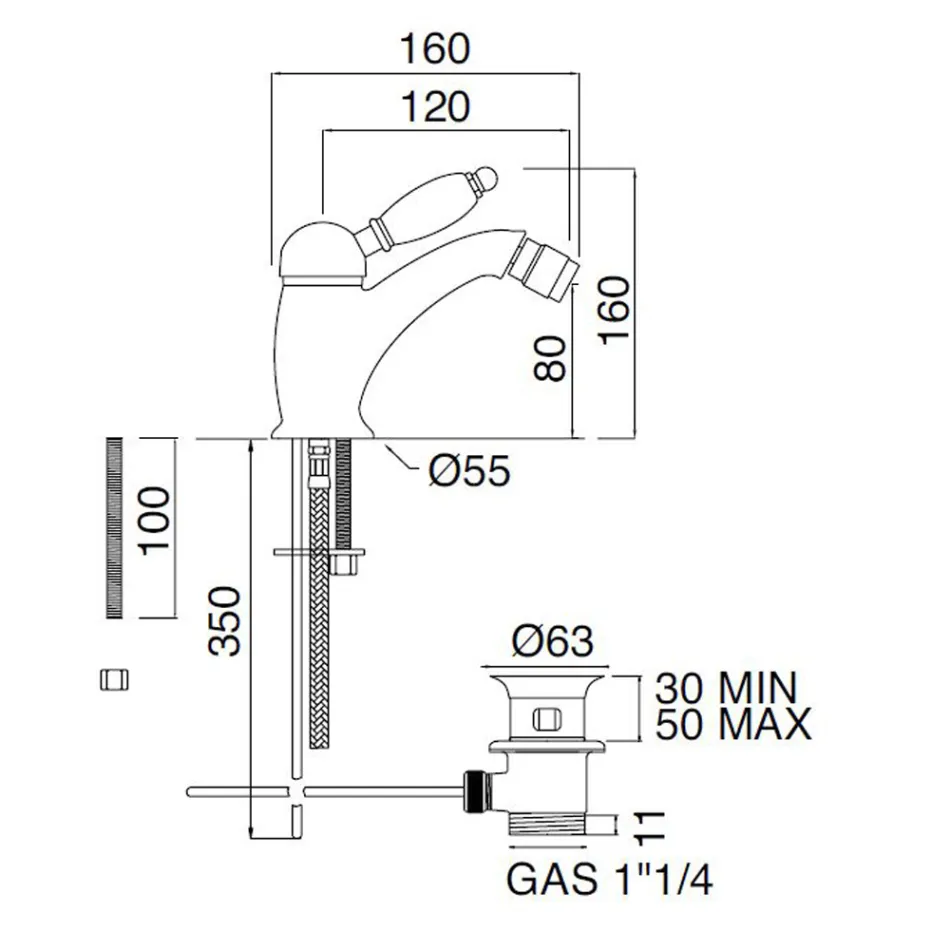 Klassieke bidetmixer in handgemaakt messing met hendel - Noriana Viadurini