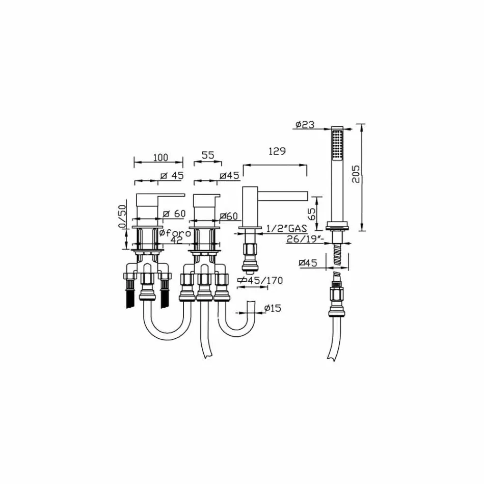 4-gats badmengkraan met watervaluitloop Made in Italy - Panela Viadurini