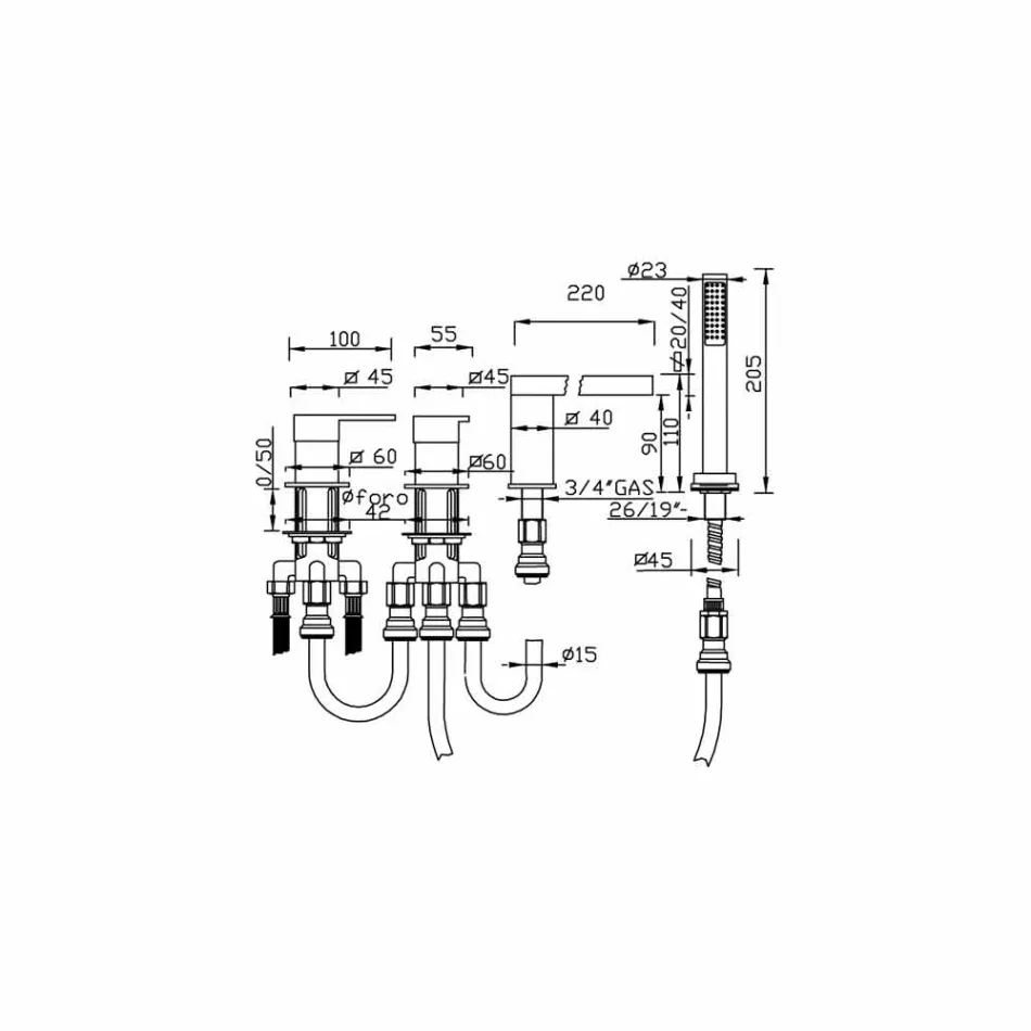 Made in Italy Design messing 4-gats badmengkraan - Panela Viadurini