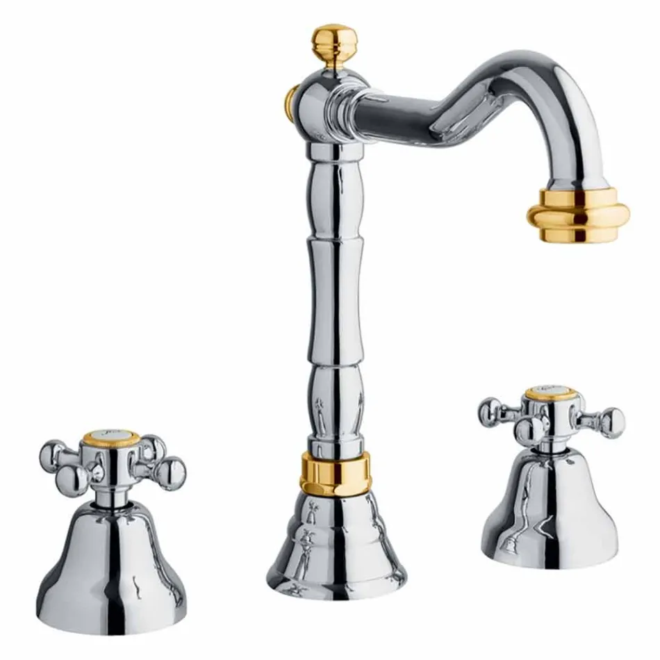 Klassieke 3-gatsmengkraan voor wastafel in messing Made in Italy - Lisca Viadurini