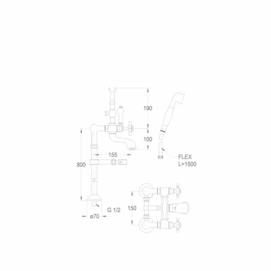 Klassieke vloermixer voor bad Made in Italy Brass - Omidio Viadurini