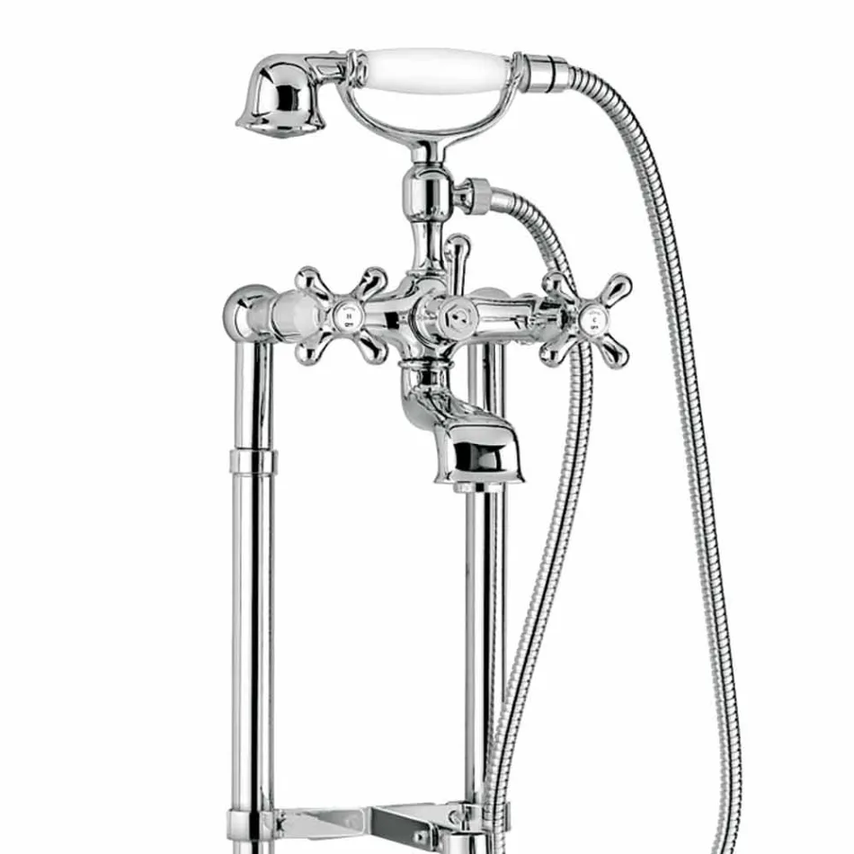 Klassieke mengkraan voor badkuip op de vloer in messing Made in Italy - Panico Viadurini