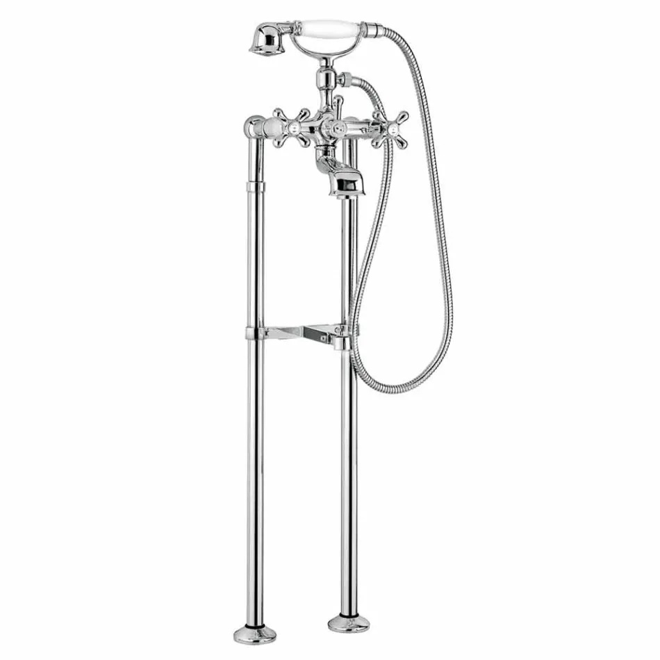 Klassieke mengkraan voor badkuip op de vloer in messing Made in Italy - Panico Viadurini