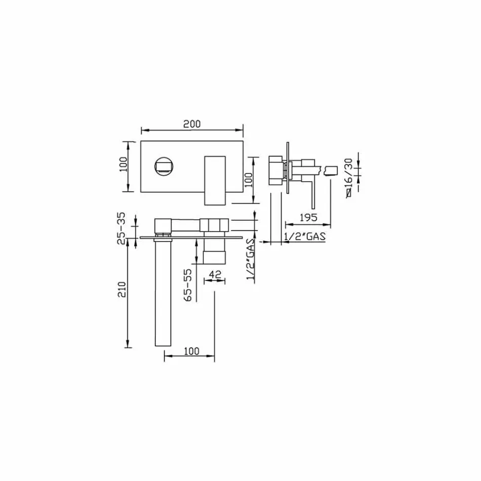 Wandgemonteerde wastafelmengkraan voor enkele badkamer in de badkamer Made in Italy - Panela Viadurini