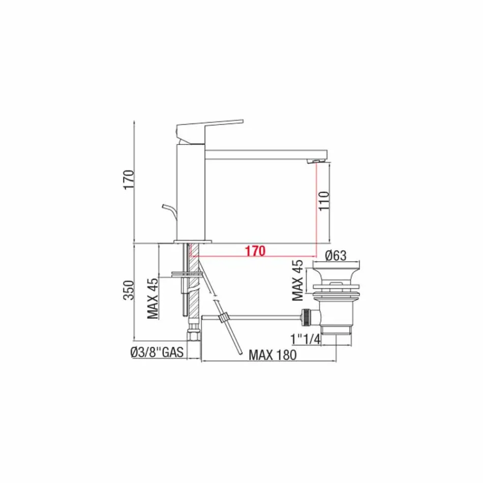 Wastafelmengkraan met uitloop 170 mm hartafstand Made in Italy - Medida Viadurini