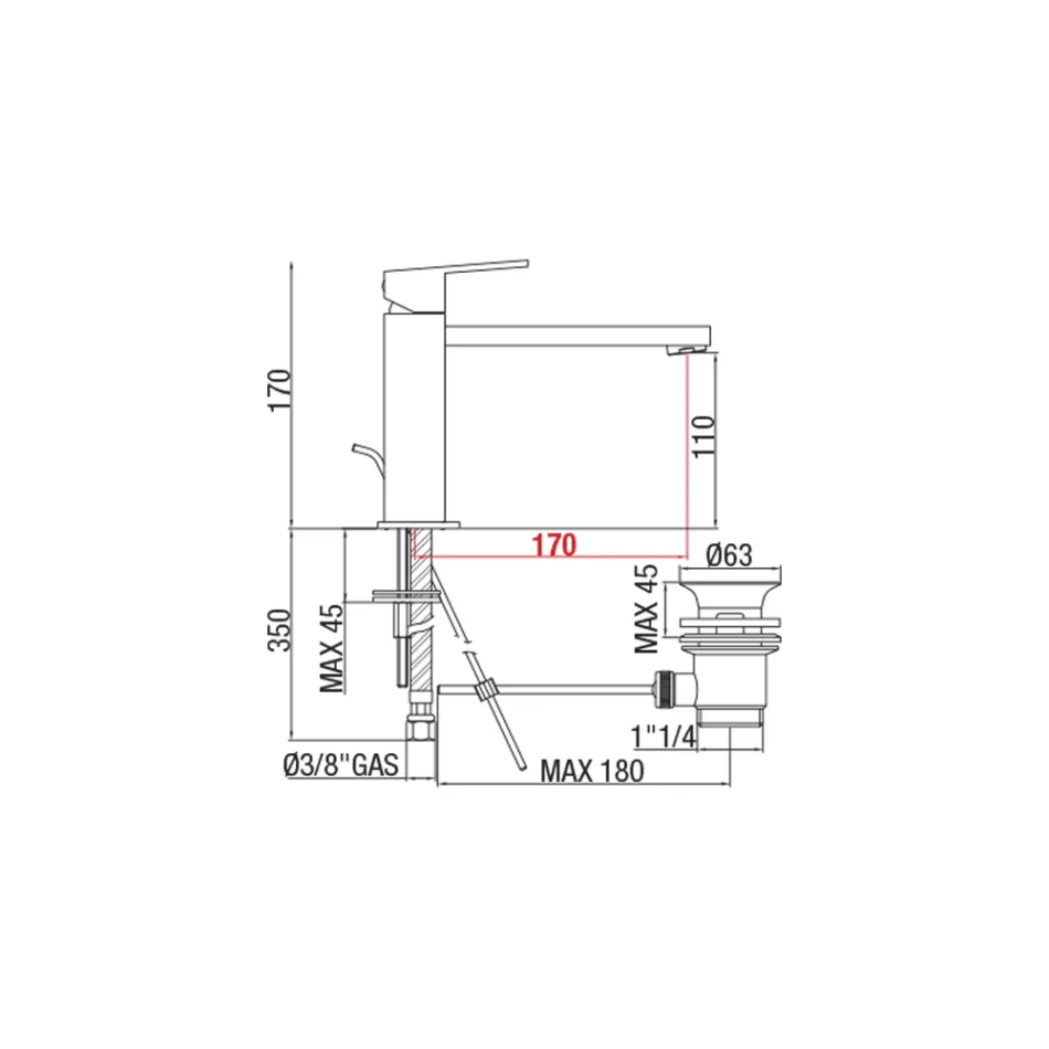 Badkamer wastafelmengkraan met uitloop 170 mm hartafstand Made in Italy - Medida Viadurini