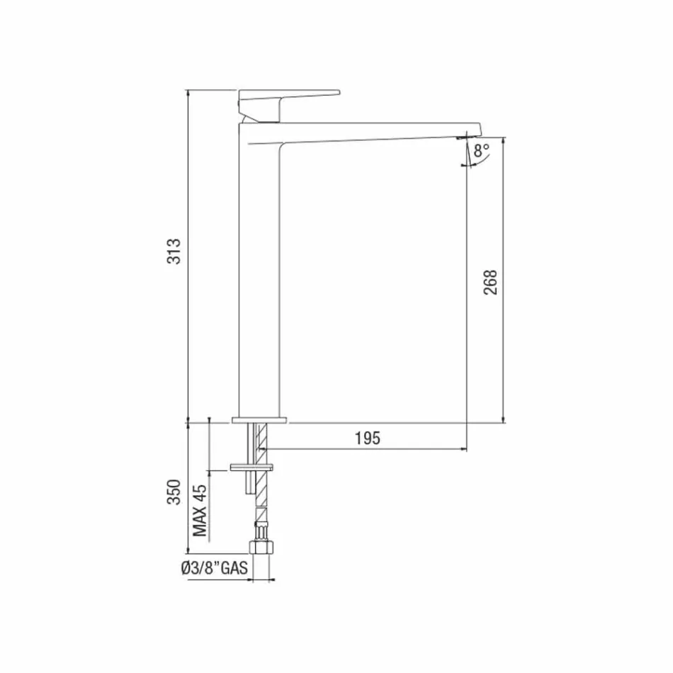 Uitgebreide badkamer wastafelmengkraan H 268 mm zonder afvoer Made in Italy - Galla Viadurini