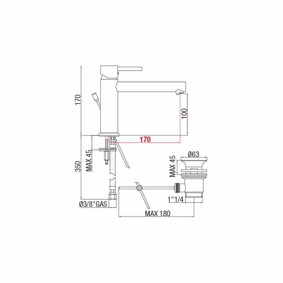 Messing wastafelmengkraan met uitloop 170 mm hartafstand Made in Italy - Ermia Viadurini