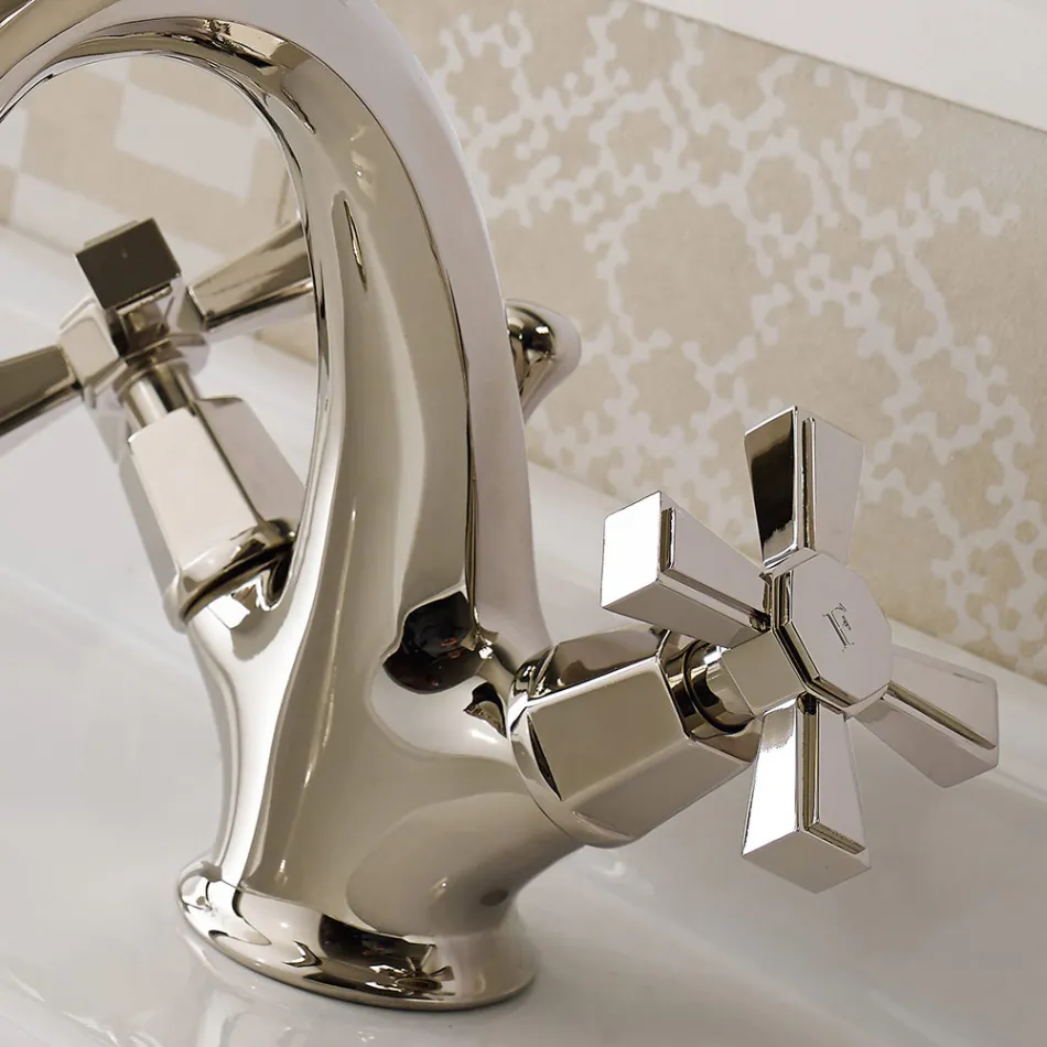 Vintage design wastafelmengkraan met één gat in messing, gemaakt in Italië - Silvana Viadurini