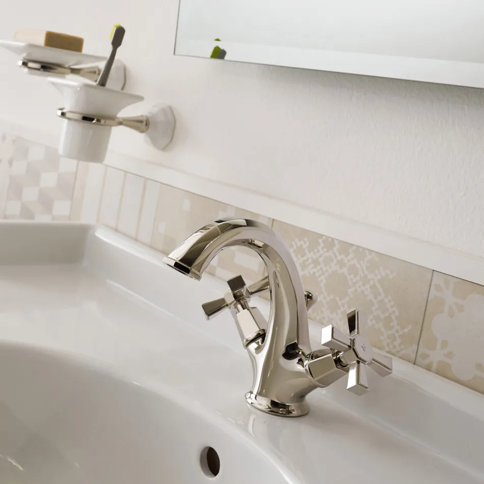 Vintage design wastafelmengkraan met één gat in messing, gemaakt in Italië - Silvana Viadurini