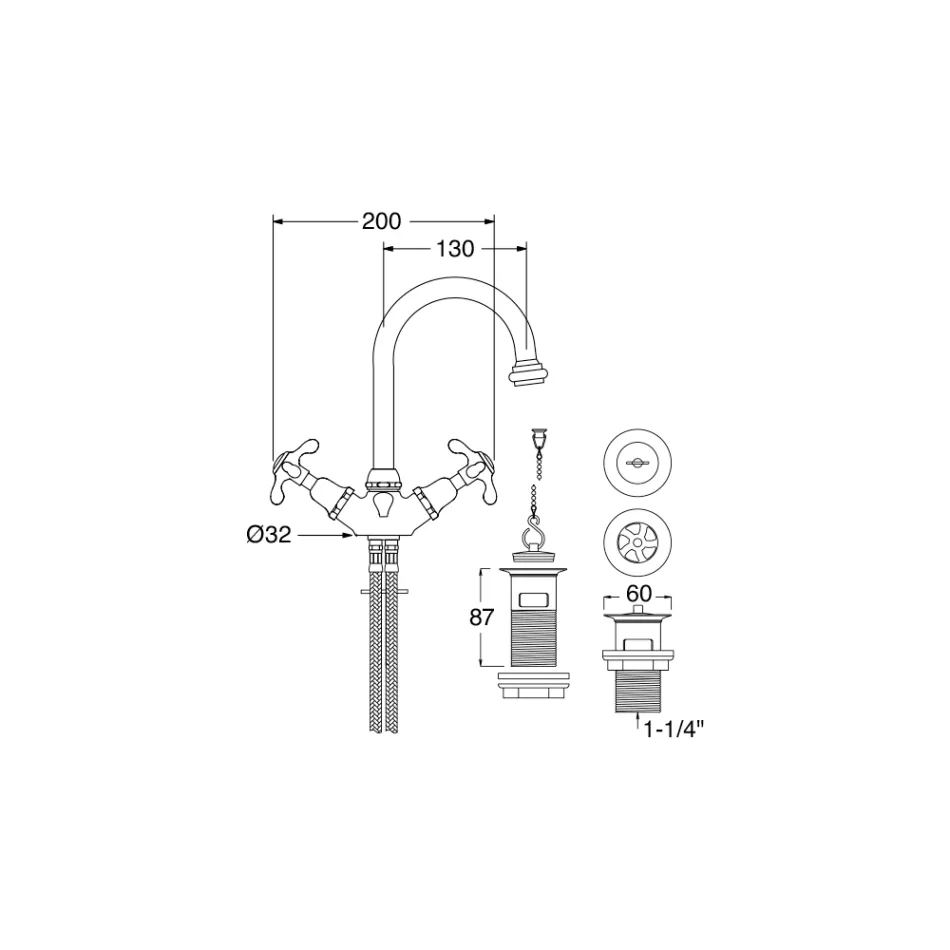 Vintage stijl wastafelmengkraan met één gat in messing, gemaakt in Italië - Klarisa Viadurini
