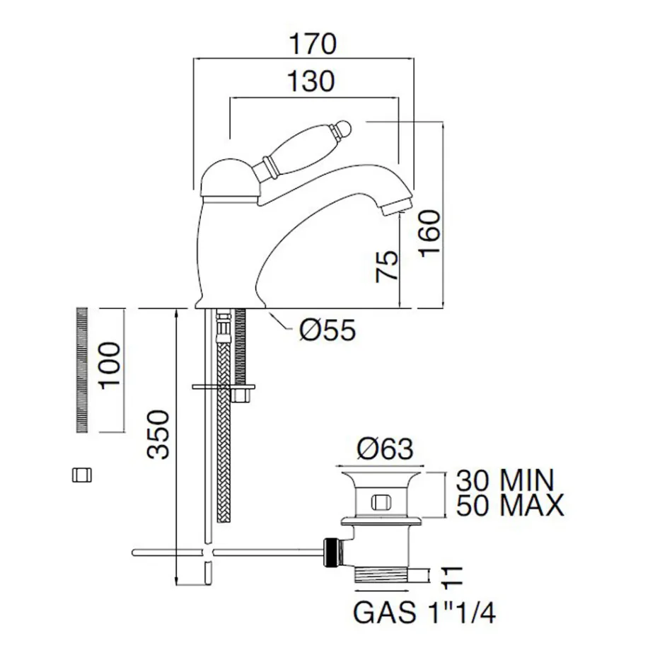 Klassieke stijl handgemaakte messing wastafelmengkraan met hendel - Noriana Viadurini