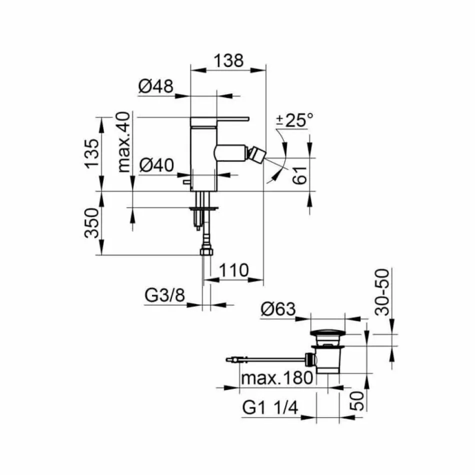 Moderne bidetmengkraan met pop-up afvoergarnituur in verchroomd metaal - Zanio Viadurini